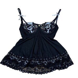 Y2K Spellbound Witchy Black Lace Babydoll Lingerie Dress